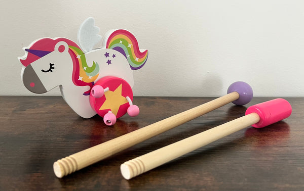 FSC Wooden Toy Rainbow UNICORN PUSH ALONG