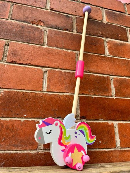 FSC Wooden Toy Rainbow UNICORN PUSH ALONG