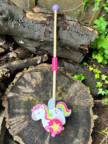 FSC Wooden Toy Rainbow UNICORN PUSH ALONG