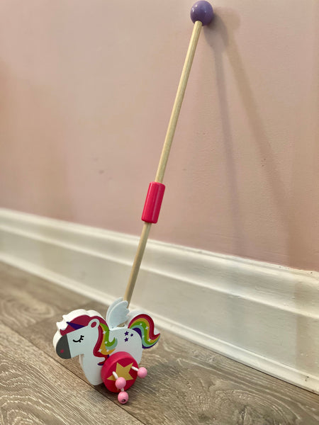 FSC Wooden Toy Rainbow UNICORN PUSH ALONG