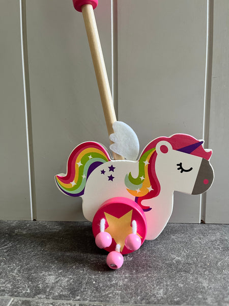 FSC Wooden Toy Rainbow UNICORN PUSH ALONG