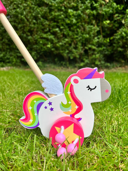 FSC Wooden Toy Rainbow UNICORN PUSH ALONG