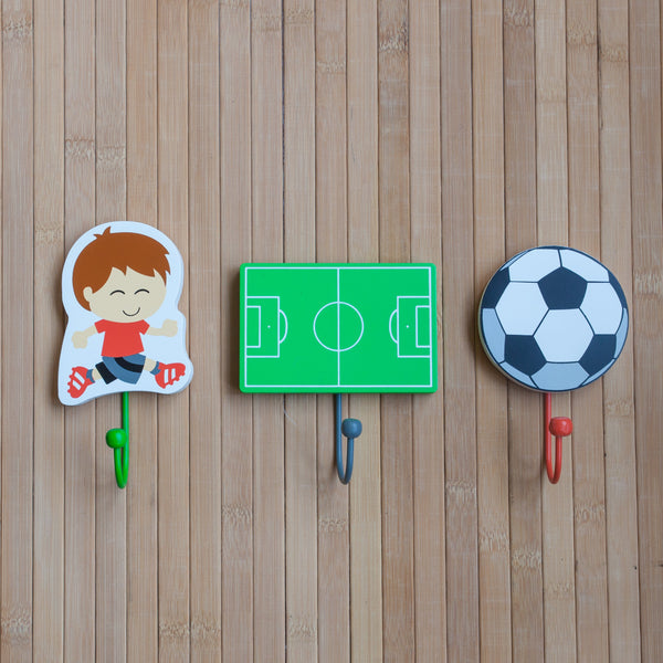 Kids Set of 3 Wooden Football Coat Hooks