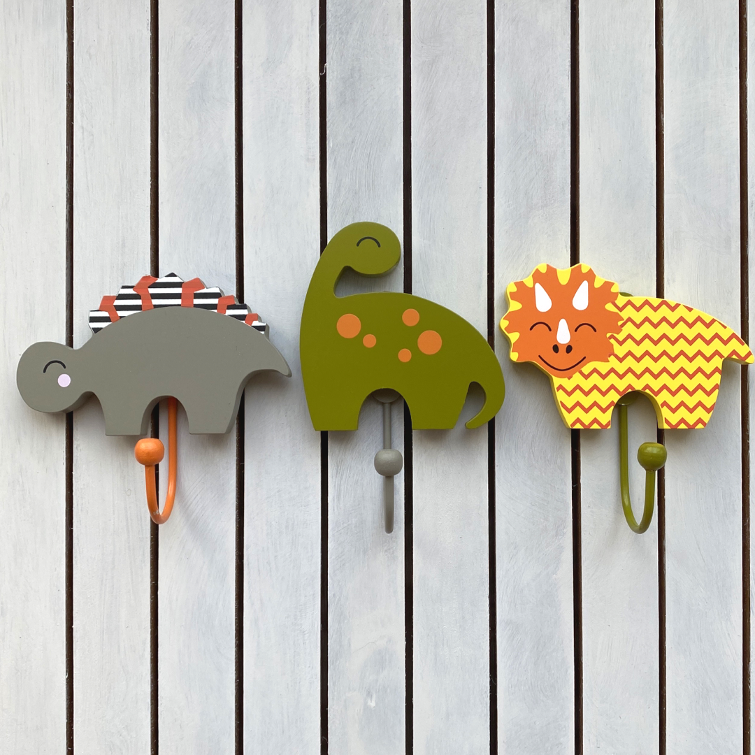 Childrens Set of 3 DINOSAUR Coat Hooks