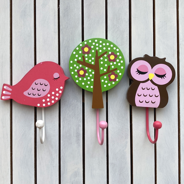 Kids Set of 3 Bird & Owl Coat Hooks