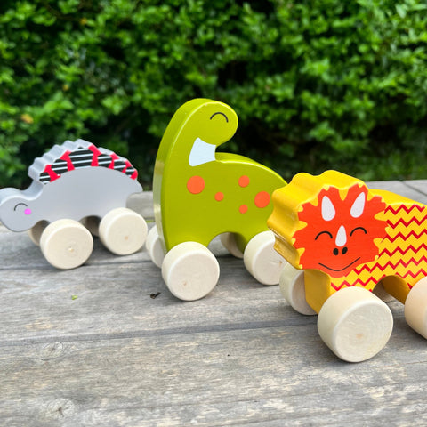 FSC Wooden Dino Wheels DINOSAUR Toy Car Set