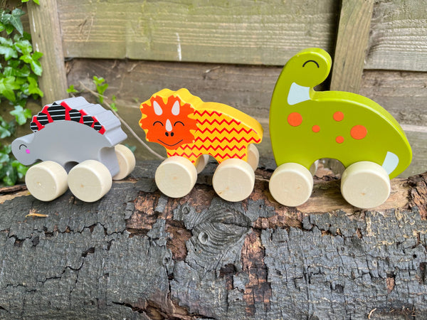 FSC Wooden Dino Wheels DINOSAUR Toy Car Set