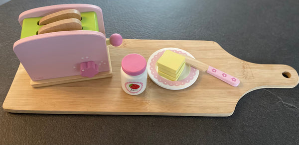 Wooden Play Food Toy Pop-Up Pink Toaster Set