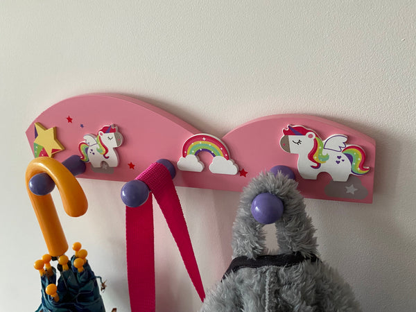 Childrens Wooden RAINBOW UNICORN Coat Rack