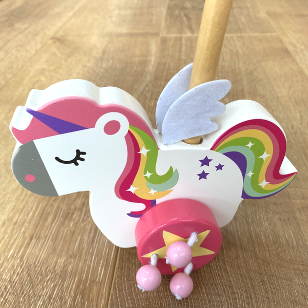 FSC Wooden Toy Rainbow UNICORN PUSH ALONG