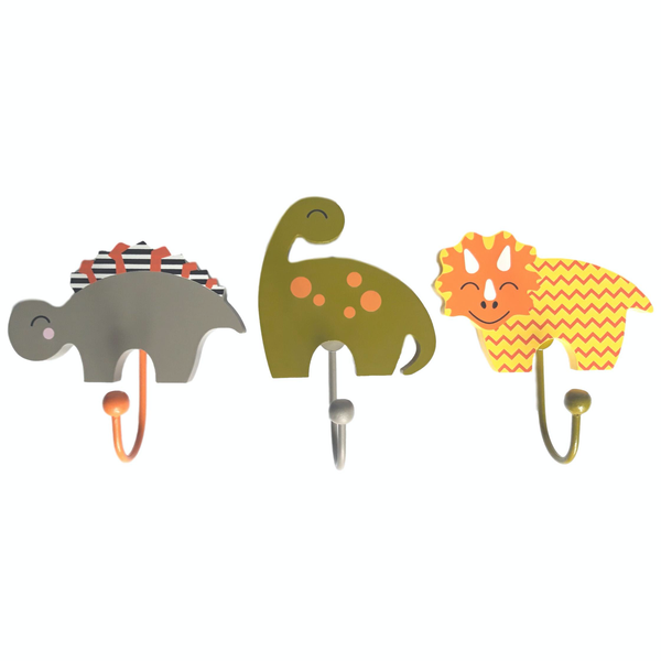 Childrens Set of 3 DINOSAUR Coat Hooks