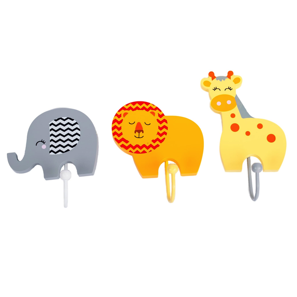 Childrens Set of 3 SAFARI ANIMAL Coat Hooks