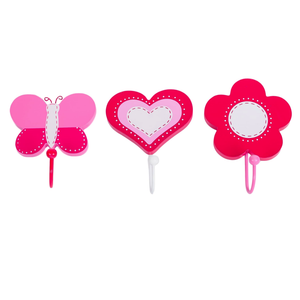 Kids Set of 3 Pink Butterfly & Flower Coat Hooks